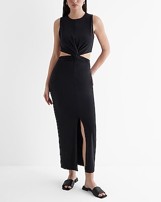 Express, Polished Matte Jersey Plunging U Bar Maxi Dress in Pitch Black