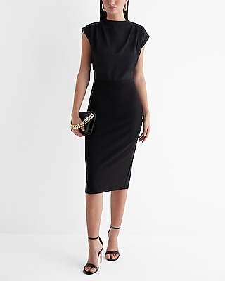Express Formal,Work Body Contour Faux Leather Twist Front Midi