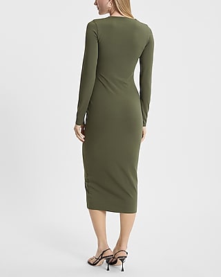 Square Neck Long Sleeve Knit Midi Sheath Dress