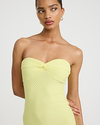 Textured Strapless Sweetheart Twist Front Midi Tube Dress - thumbnail 5