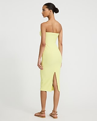 Textured Strapless Sweetheart Twist Front Midi Tube Dress - thumbnail 6
