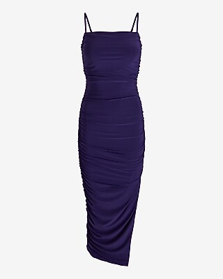 Body Contour Mesh Ruched Side Slit Midi Dress With Bra Cups
