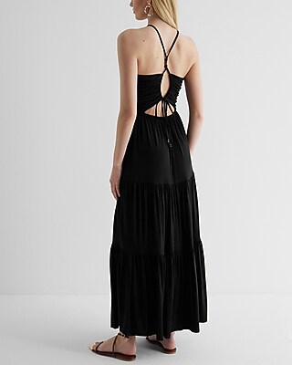 EX - HALTER NK RUCHED BODICE TIERED KNIT MAXI - 9418055:PITCH BLACK:L