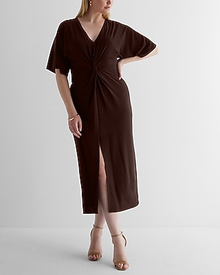 V-Neck Twist Front Maxi Dress