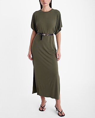 Crew Neck Short Sleeve Midi T-shirt Dress