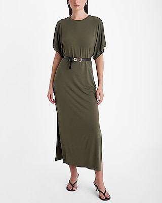 Crew Neck Short Sleeve Midi T-Shirt Dress