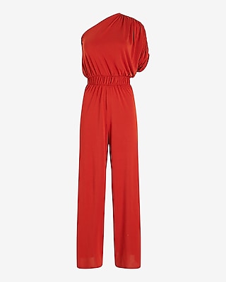 One Shoulder Ruched Wide Leg Jumpsuit