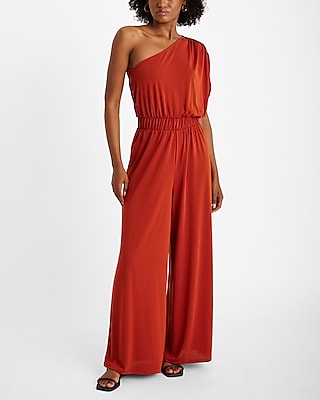 One Shoulder Ruched Wide Leg Jumpsuit