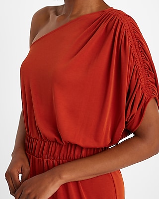 One Shoulder Ruched Wide Leg Jumpsuit