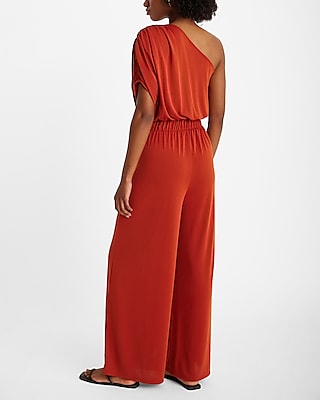 One Shoulder Ruched Wide Leg Jumpsuit