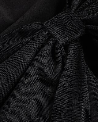 Mesh Polka Dot One Shoulder Bow Midi Sheath Dress