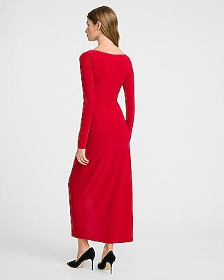 Jersey Sweetheart Long Sleeve Ruched Wrap Midi Dress