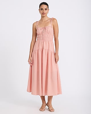 Striped Ruched Tie Strap Tiered Maxi Dress