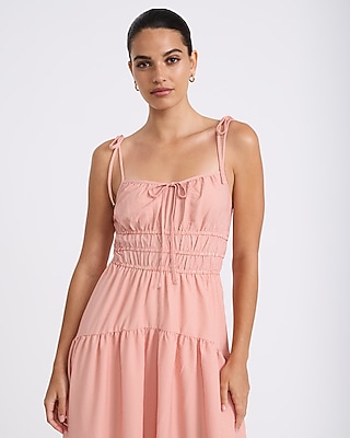 Striped Ruched Tie Strap Tiered Maxi Dress