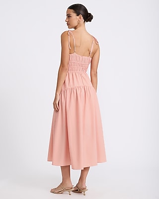 Striped Ruched Tie Strap Tiered Maxi Dress