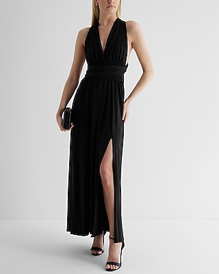 V-Neck Sleeveless Convertible Side Slit Maxi Dress