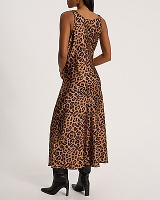 Leopard Satin Cowl Neck Maxi Slip Dress | Express