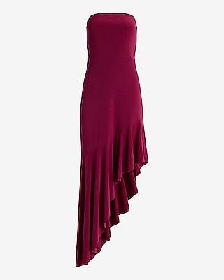 Strapless Ruffle Hi-Lo Midi Dress