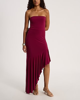 Strapless Ruffle Hi-Lo Midi Dress