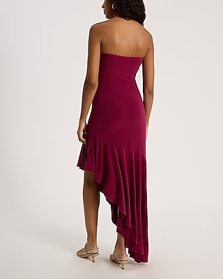 Strapless Ruffle Hi-Lo Midi Dress