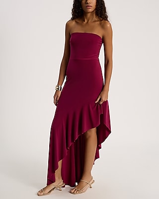 Strapless Ruffle Hi-Lo Midi Dress