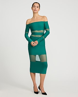 Mesh Pieced Off The Shoulder Midi Dress - image 4