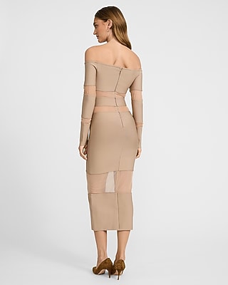 Mesh Pieced Off The Shoulder Midi Dress - image 3