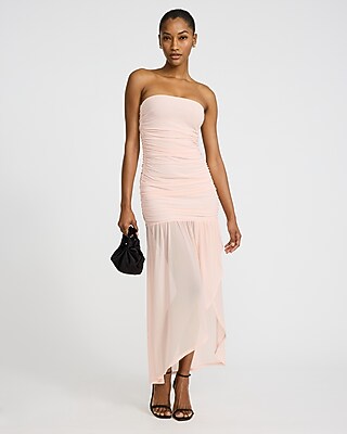 Gingham Dress Boohoo Baby Pink Dress Mesh Strapless Ruched Maxi Dress  Express