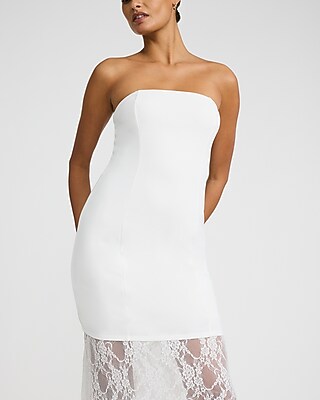 Strapless Mixed Media Sheer Lace Maxi Dress