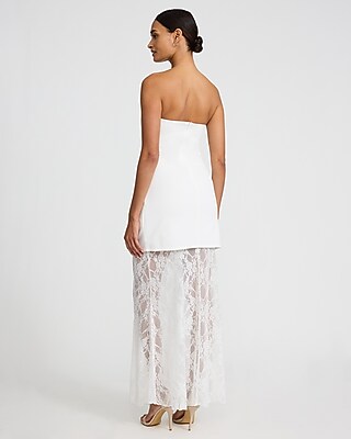 Strapless Mixed Media Sheer Lace Maxi Dress