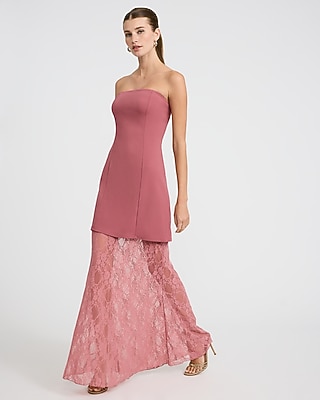 Strapless Mixed Media Sheer Lace Maxi Dress in Ivory - image 4