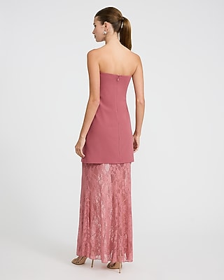 Strapless Mixed Media Sheer Lace Maxi Dress in Ivory - image 5