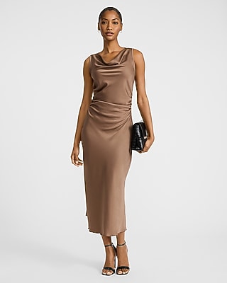 V-neck Sleeveless Ruched Side Tie Midi Dress | Express