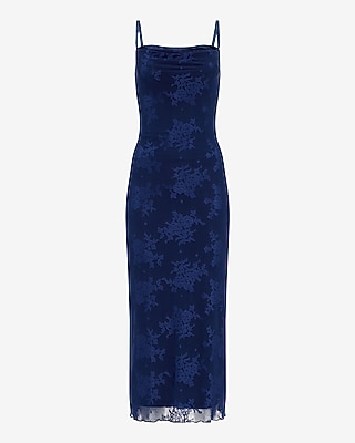 Floral Mesh Sleeveless Cowl Neck Midi Dress | Express