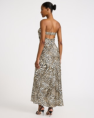 Satin Leopard Strapless Maxi Dress