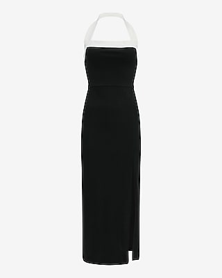 Color Block Halter Neck Midi Dress