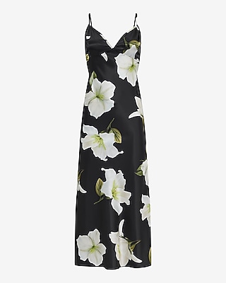 Floral Satin V-Neck Sleeveless Maxi Dress