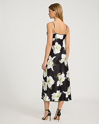 Floral Satin V-Neck Sleeveless Maxi Dress