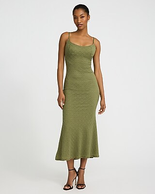 Textured Floral Scoop Neck Sleeveless Midi Dress