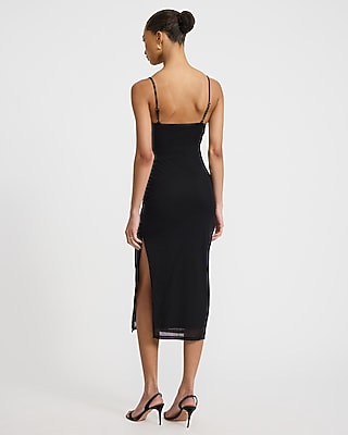 Mesh Sleeveless Peekaboo Bra Ruched Midi Dress