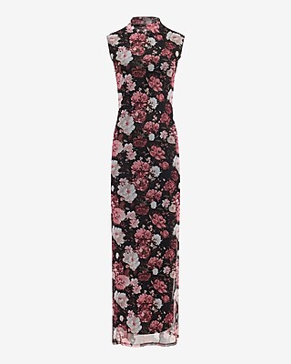 knee length dresses for ladies Cyber Goth Mock Neck Mesh Maxi Dress Small main image 0