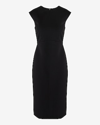 Crew Neck Cap Sleeve Back Zipper Midi Sheath Dress