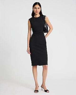 Crew Neck Cap Sleeve Back Zipper Midi Sheath Dress