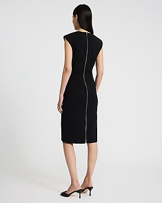 Crew Neck Cap Sleeve Back Zipper Midi Sheath Dress
