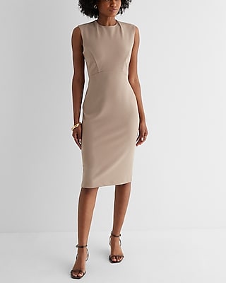 Crew Neck Cap Sleeve Back Zipper Midi Sheath Dress Express