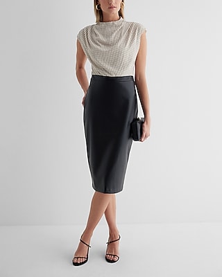 leather mock neck dress Estelle Faux Leather Mock Neck Mini Dress - Black