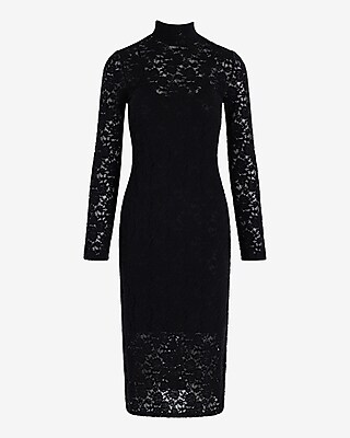 Lace Mock Neck Long Sleeve Midi Sheath Dress