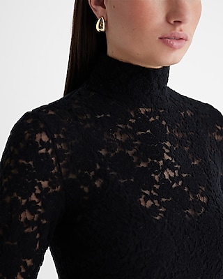Lace Mock Neck Long Sleeve Midi Sheath Dress