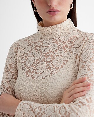 Lace Mock Neck Long Sleeve Midi Sheath Dress | Express