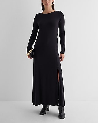 Alexandria Deep Plunge Maxi Dress with Side Slits in Solid Black or White